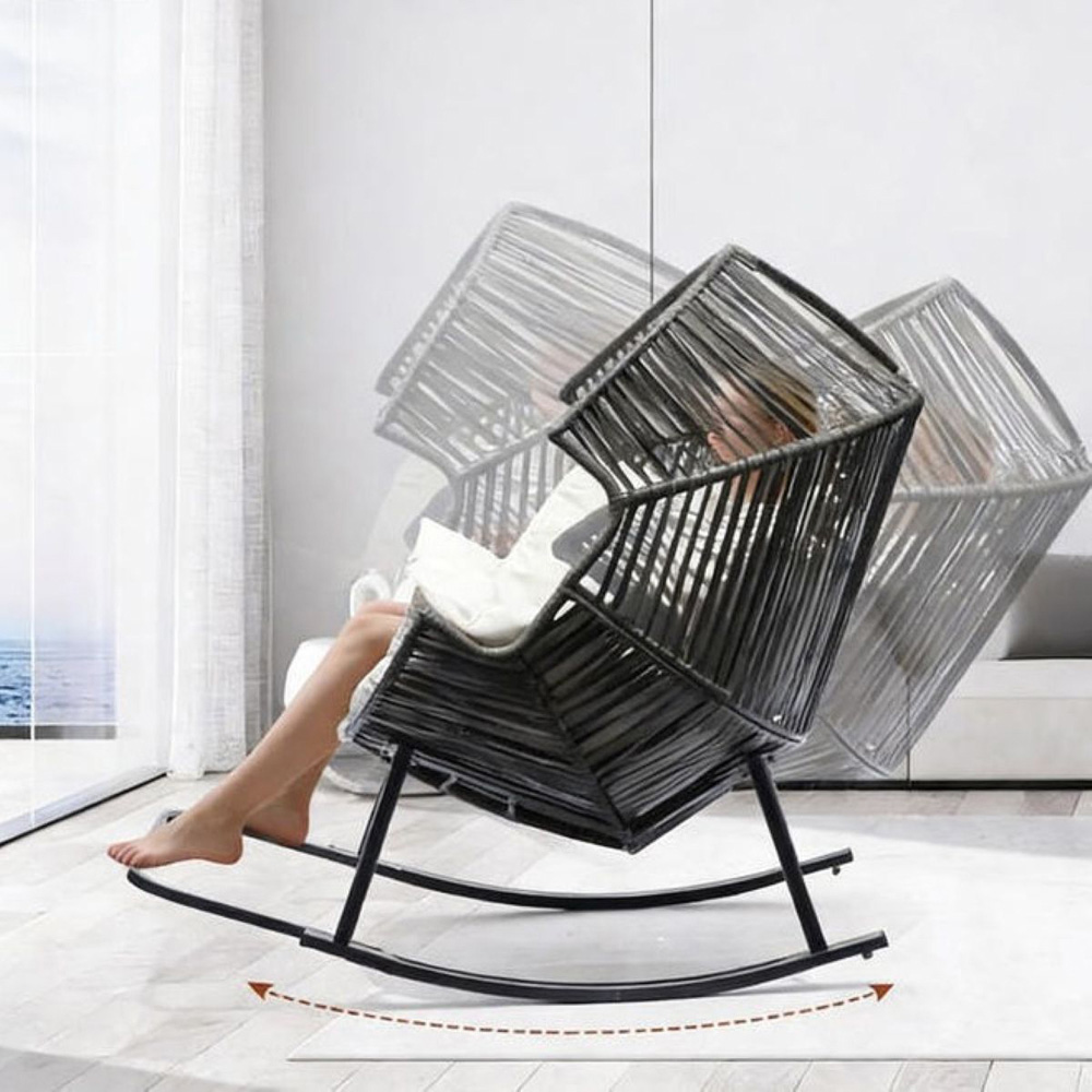 Willowmare Oversized Grey PE Rattan Rocking Chair with Thick Cushion Image 4