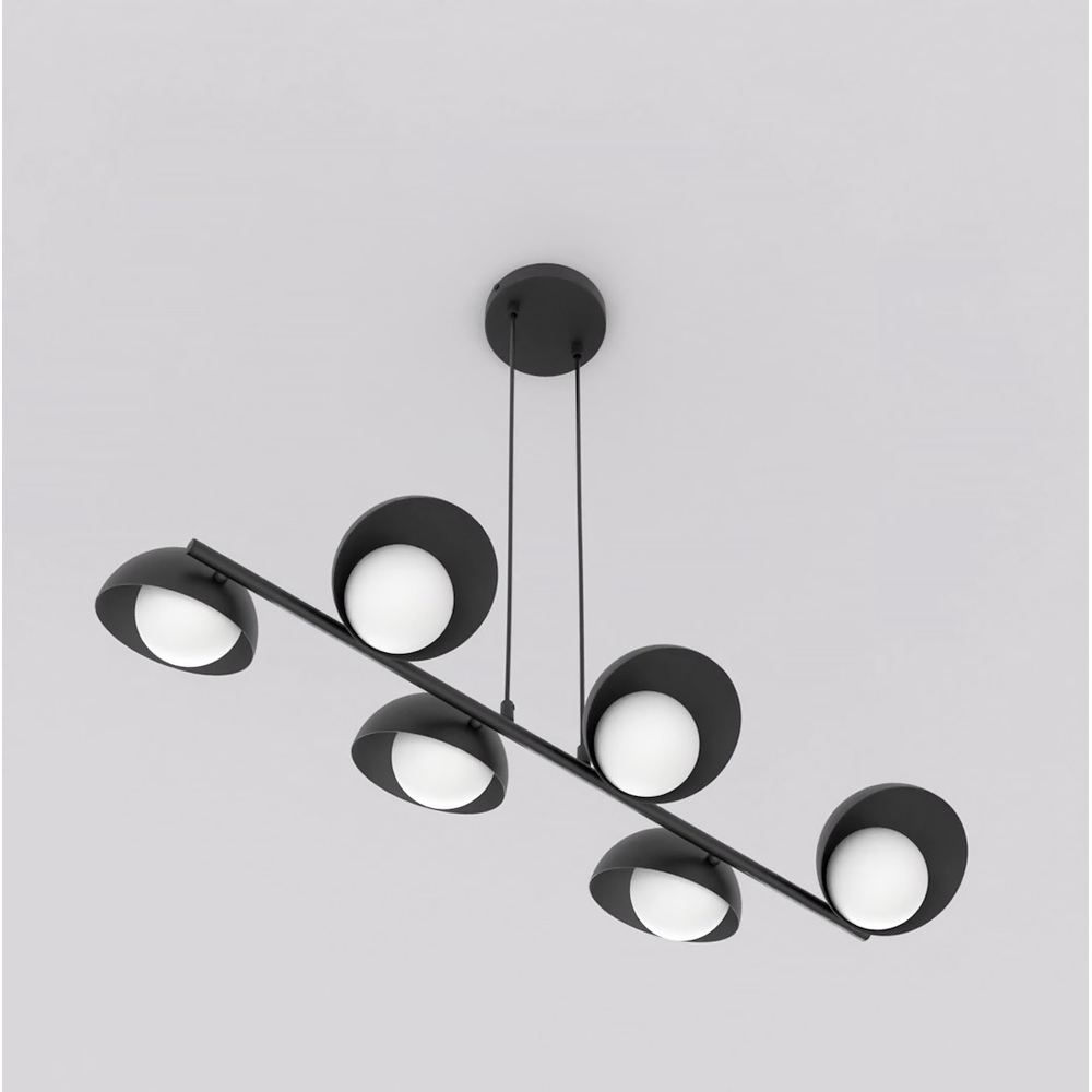 Emibig Boom 6 Light White Shade Black Pendant Lamp Image 4