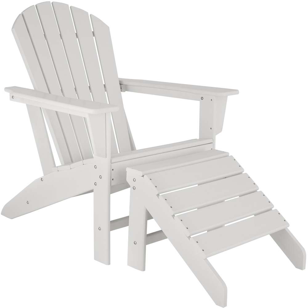 tectake Adirondack Design White Garden Chair with Footstool Image 2