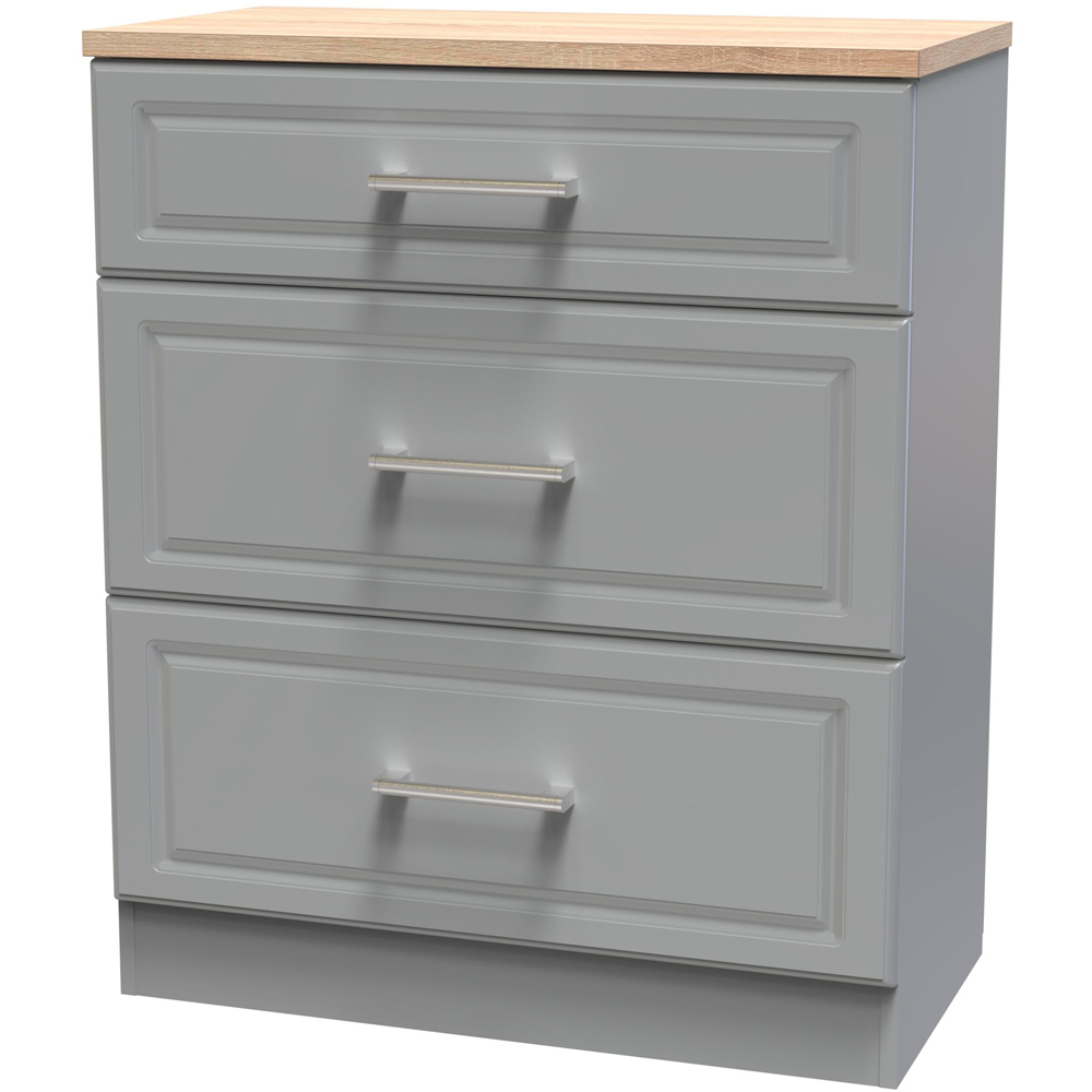 Crowndale Kent 3 Drawer Dusk Grey and Bardolino Oak Deep Chest of Drawers Ready Assembled Image 4
