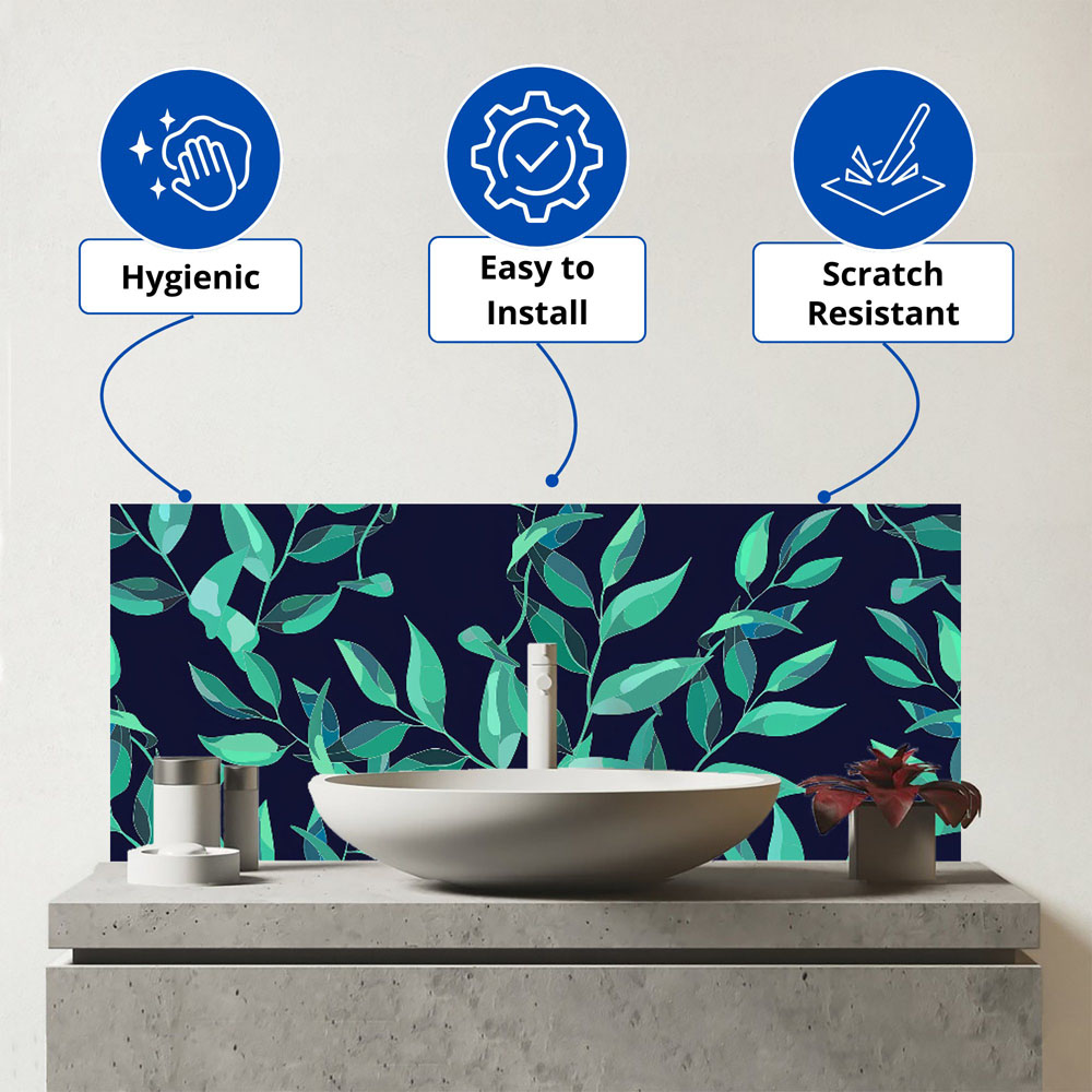 Warren Reed Designer Delicate Green Foliage Glass Bathroom Splashback 25 x 60cm Image 3