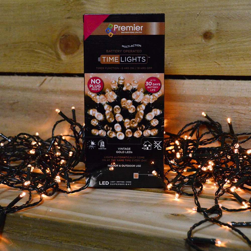 Premier TimeLights 200 Vintage Gold LED Multi-Function Christmas String Light 20m Image 8