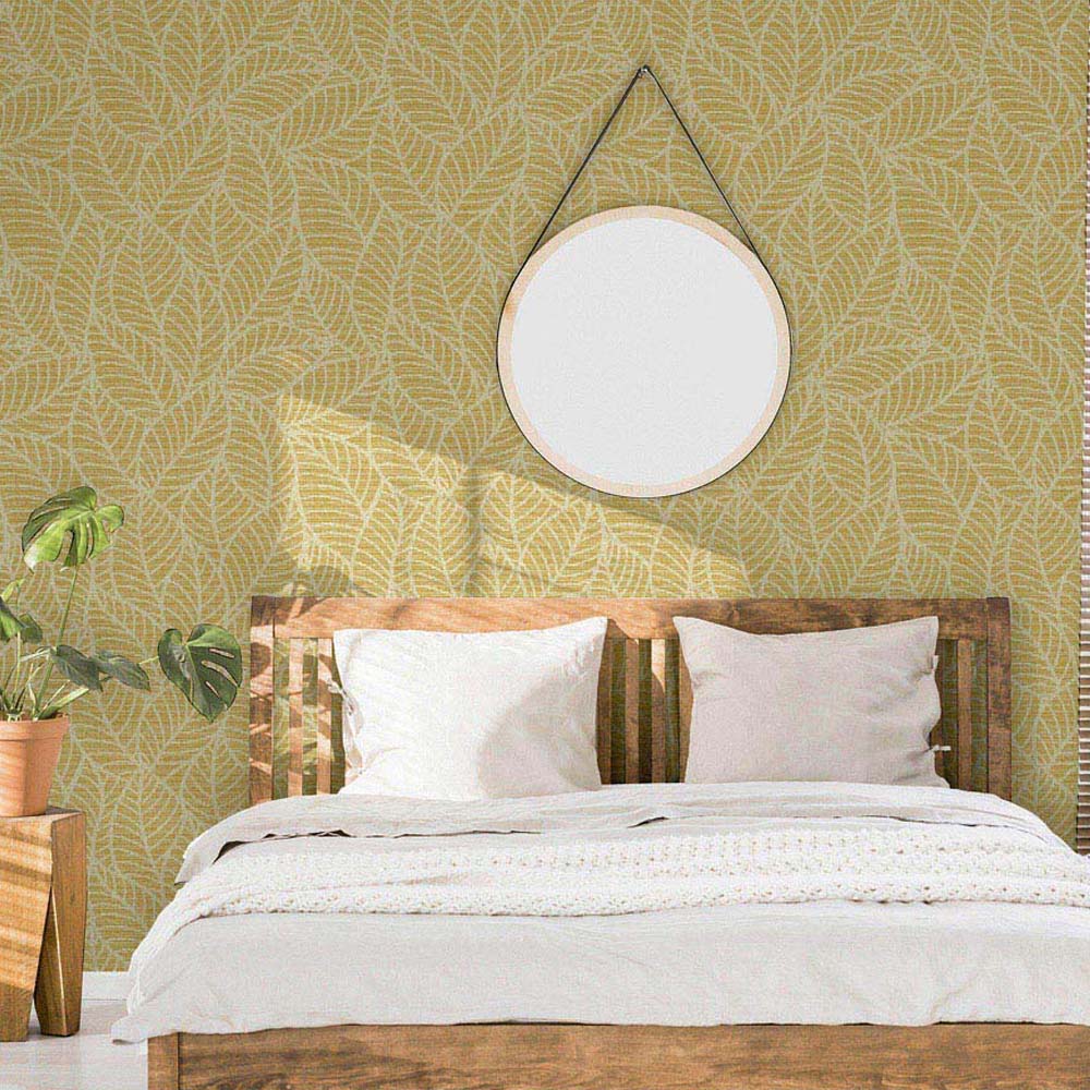 Arthouse Leaf Lines Ochre Wallpaper Image 6