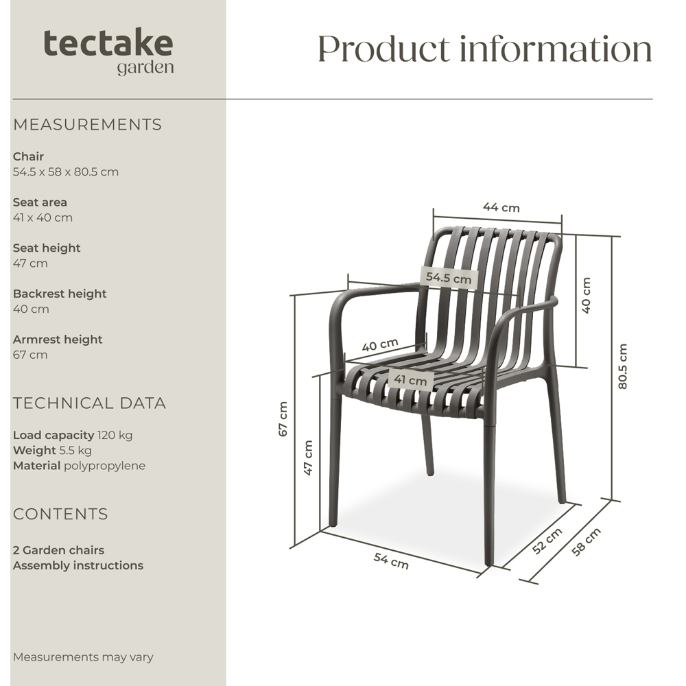tectake Alcudia Set of 2 Anthracite Garden Chair Image 9