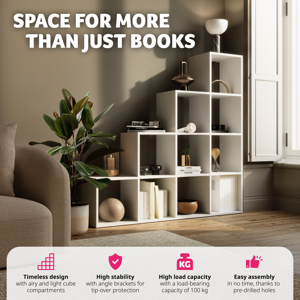 Tectake Talis 10 Shelf White Cube Bookshelf Image 4