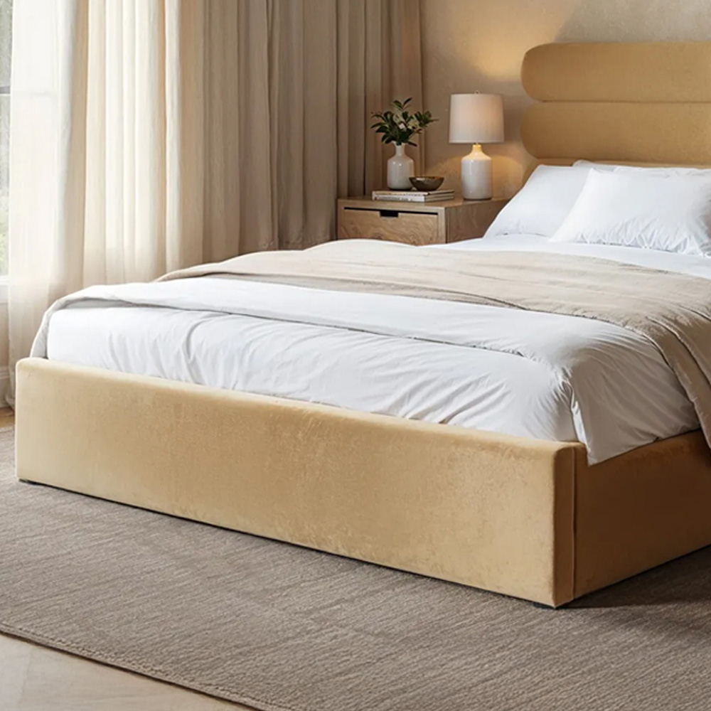 Solace+Co Atlas King Size Sand Velvet Ottoman Bed Image 2