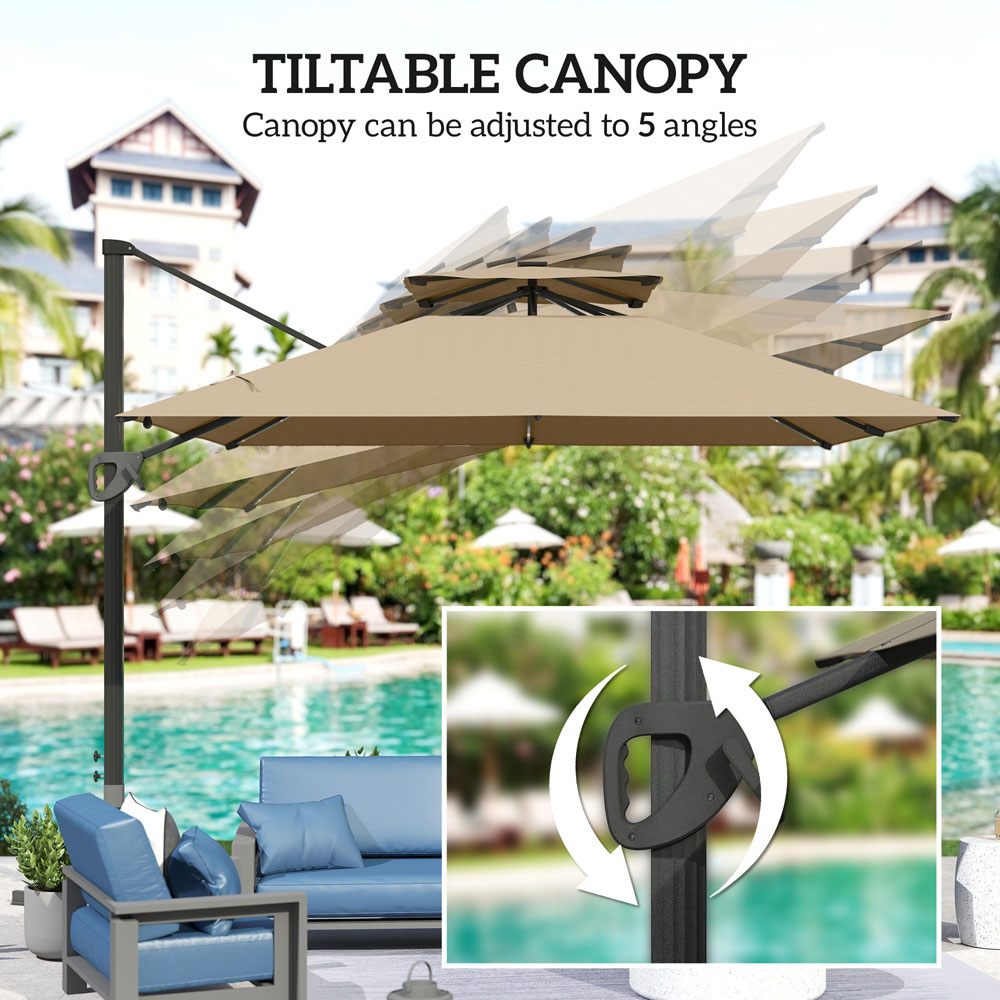 Outsunny 2 Tier Khaki Aluminium Solar LED Crank and Tilt Cantilever Parasol 3.5m Image 7