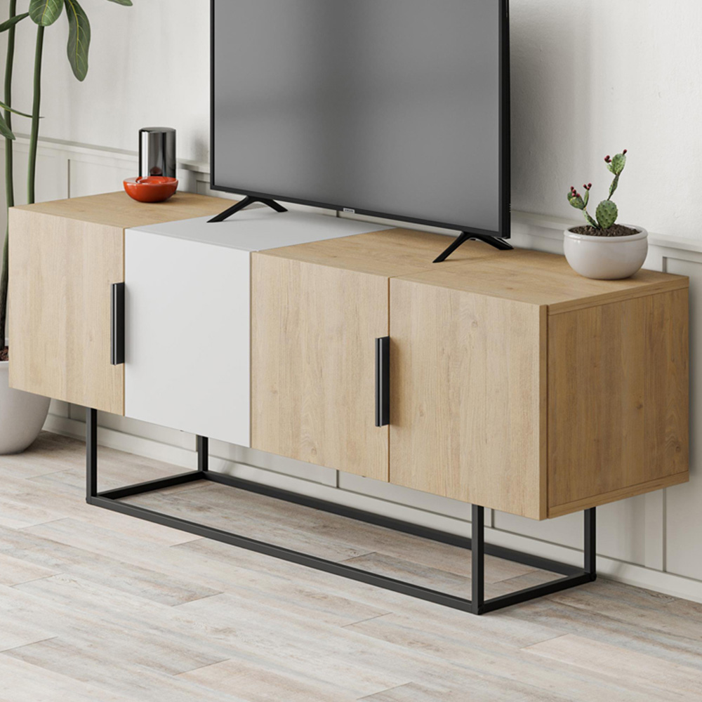 Decortie Tontini 4 Door Oak and White TV Unit Image 1