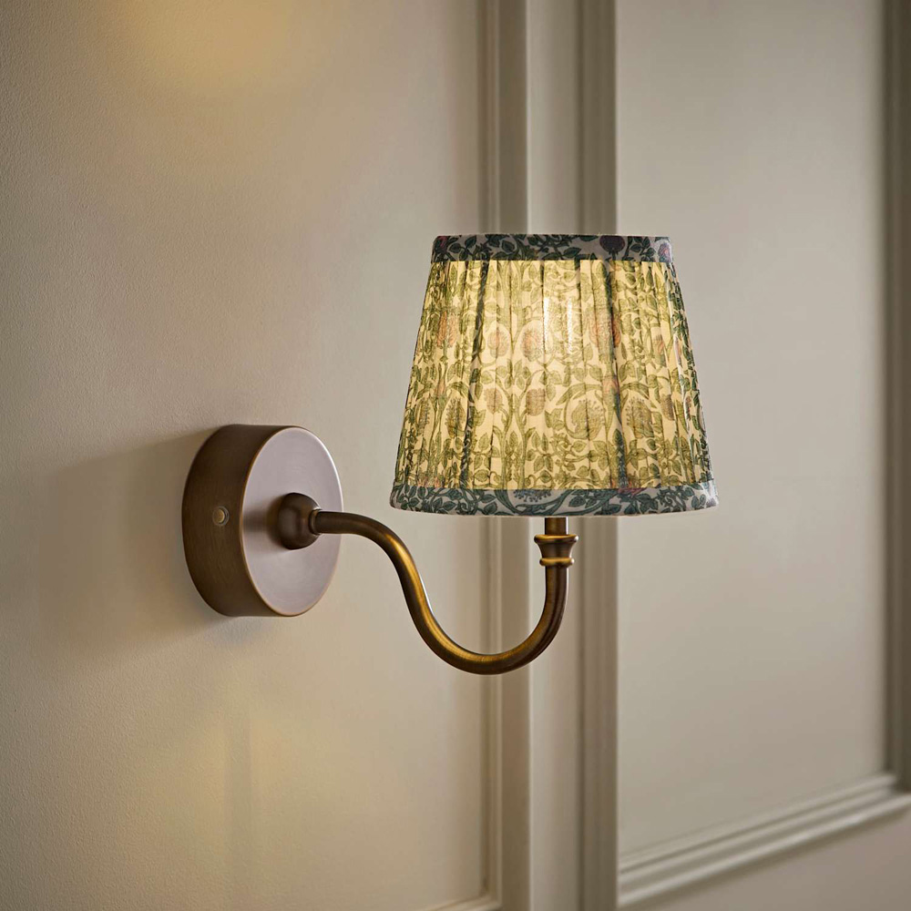 ValueLights Lowe Green Floral Pleated Shade Brass Rechargeable Wall Light with Bulb Image 6