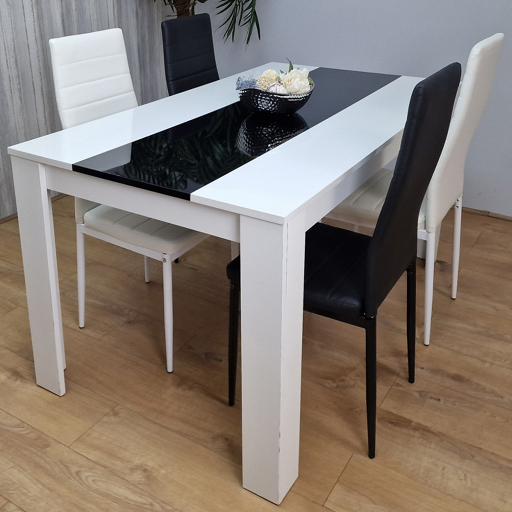 Portland Leather and Wood 4 Seater Dining Set Black and White Image 1