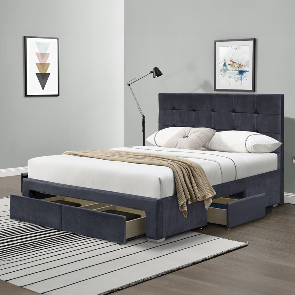 Brooklyn King Size Grey Plush Velvet Upholstered Bed Frame Image 1