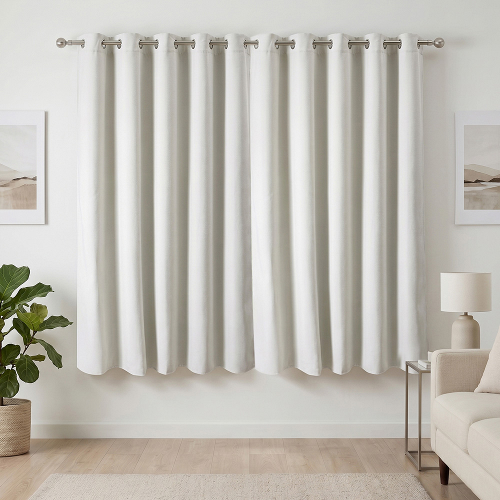 Living and Home Solid Beige White Blackout Chenille Curtains 117 x 137cm Image 7