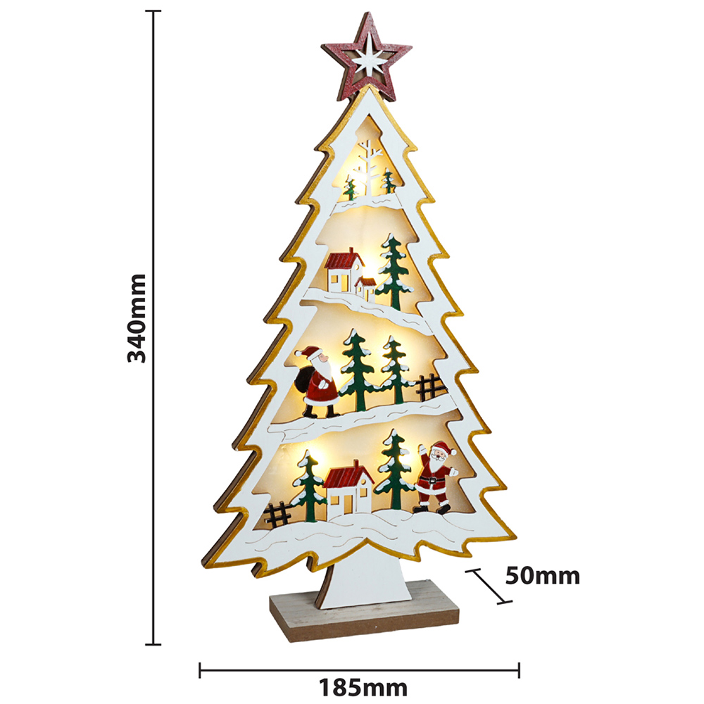 Xmas Haus Multicolour LED Light-Up Wooden Christmas Village Tree Scene Image 5