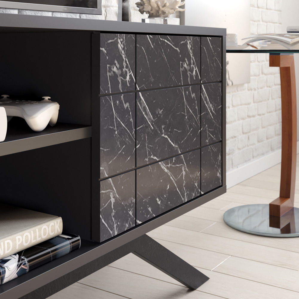 Decorotika North Single Door 4 Shelf Black Marble Effect TV Unit Image 5