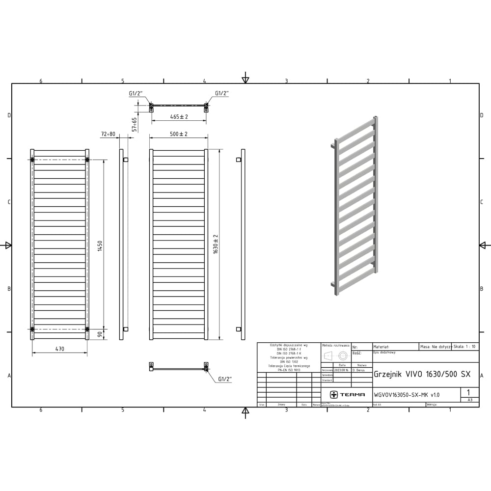 Terma Vivo Brass Electric Towel Rail with VEO Element Controller 1630 x 500mm Image 9
