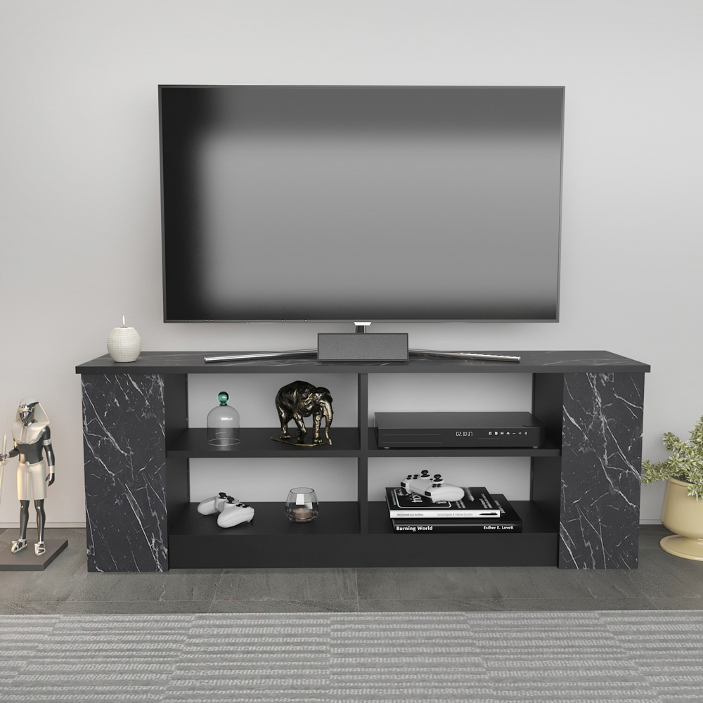 Decorotika Space 8 Shelf Black Marble Effect TV Unit Image 5