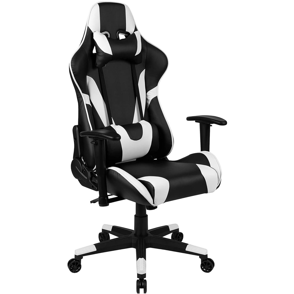 FWStyle X20 Black and White Faux Leather Racer Style Deluxe Gaming Chair Image 2
