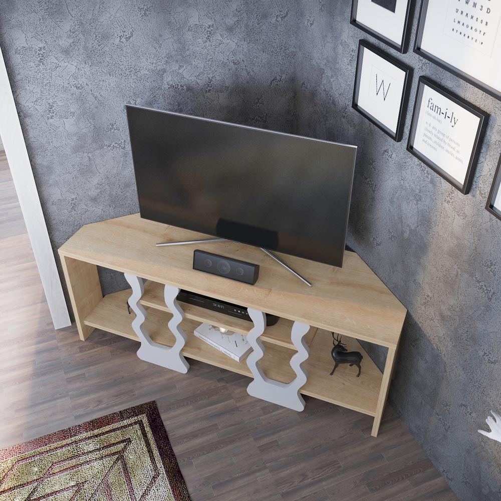 Decorotika Firal 2 Shelf Oak and White Corner TV Unit Image 4