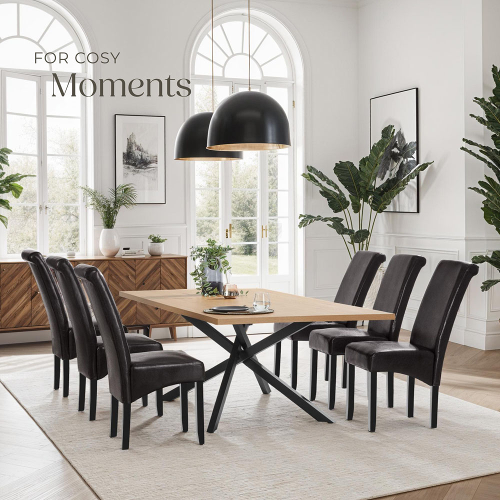 tectake Set of 6 Brown Faux Leather High Backrest Dining Chair Image 8