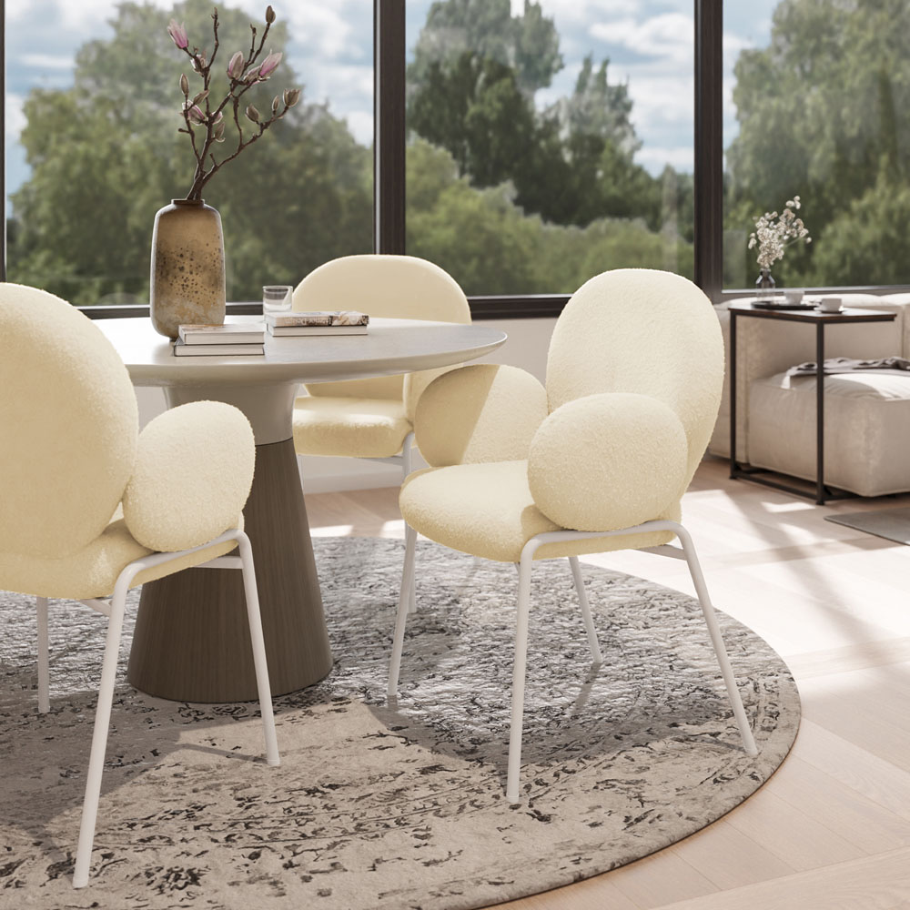 tectake Set of 2 Cream Boucle Padded Dining Chair Image 8