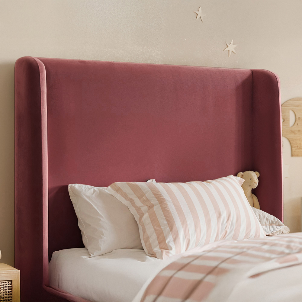 Flair Alma Single Pink Velvet Bed Frame with Winged Headboard Image 4