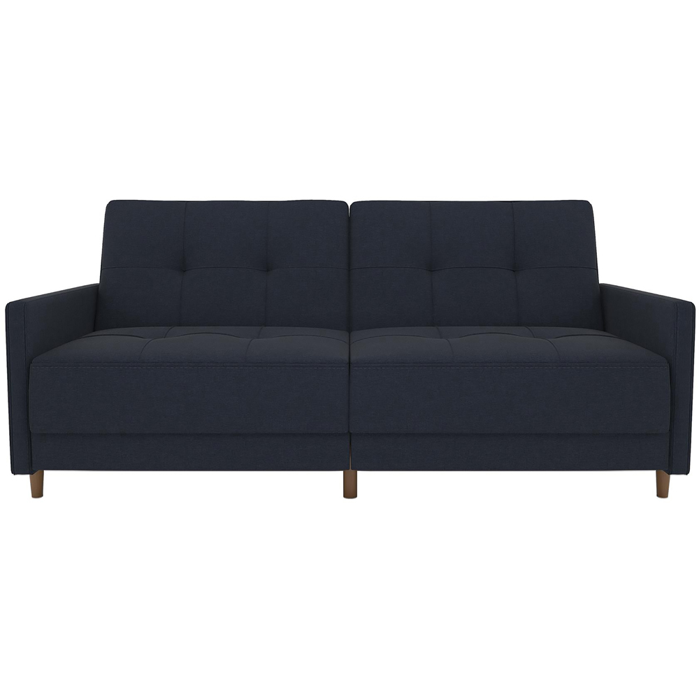 Dorel Andora 3 Seater Linen Navy Blue Sprung Sofa Bed with Wooden Legs ...