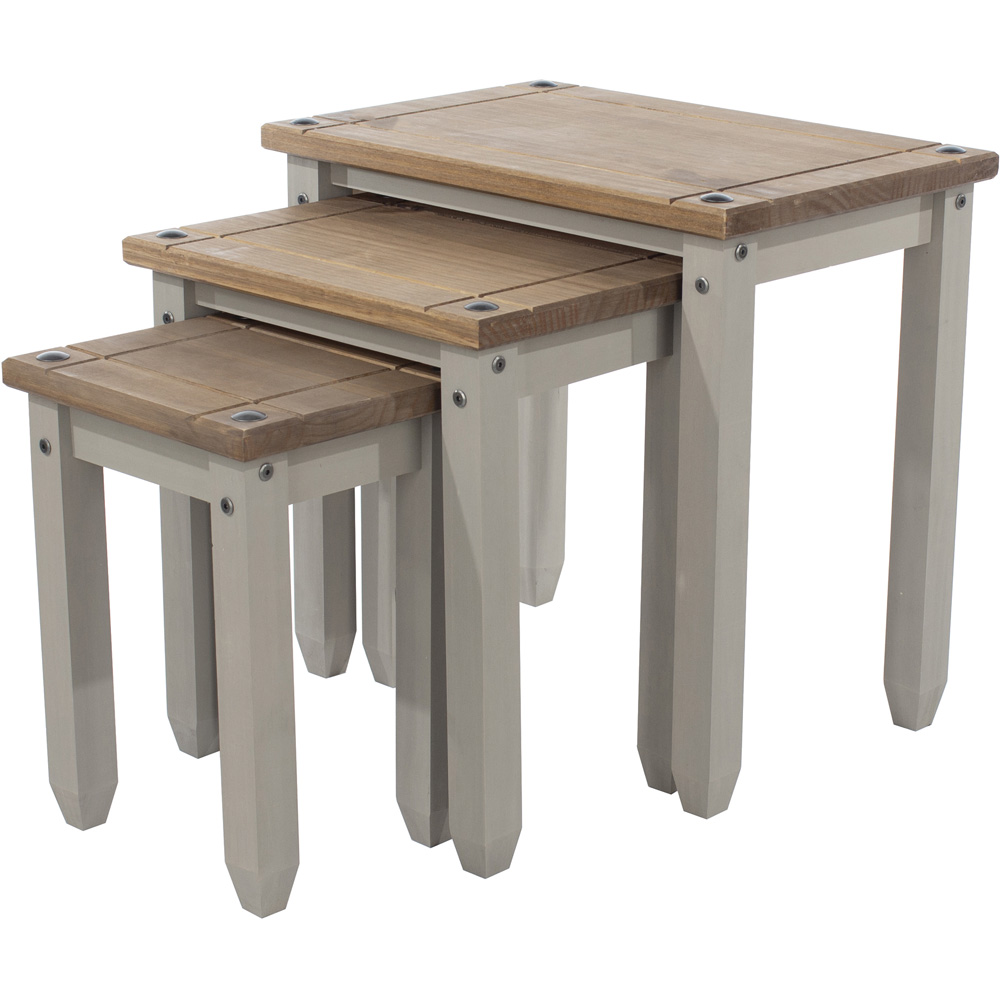 Corona Grey Washed Wax Nest of Tables Set of 3 Image 3