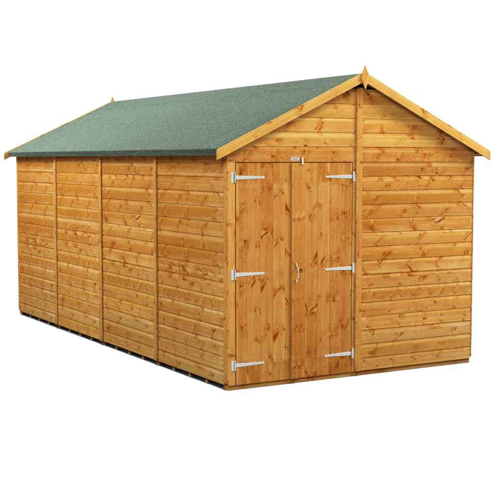 Power Sheds 16 x 8ft Double Door Apex Wooden Shed Image 1