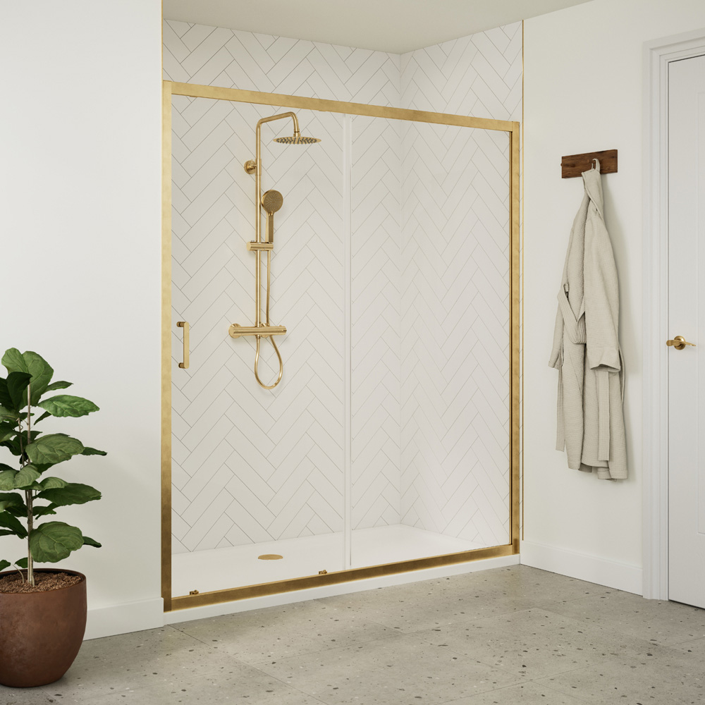 Bathstore Atlantis Brushed Brass Sliding Door 1100mm Image 2