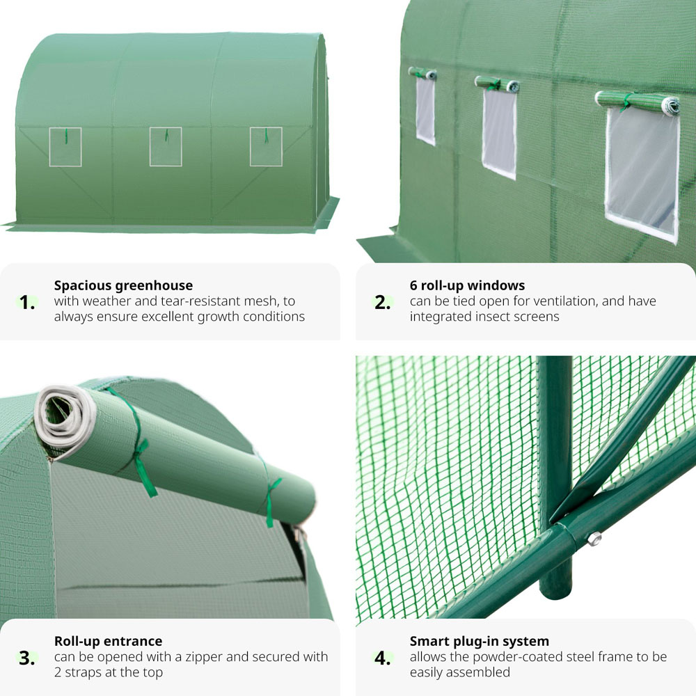 tectake 6.5 x 11.2ft Polytunnel Greenhouse with Windows Image 5