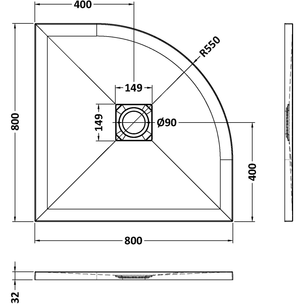 nuie Slate Grey Quadrant Shower Tray 800 x 800mm Image 2