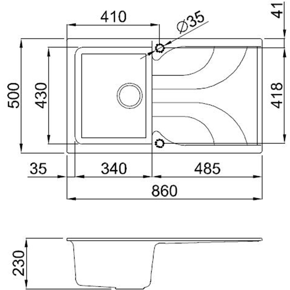 Reginox Ego 400 W White Single Granite Sink 500 x 860mm Image 3