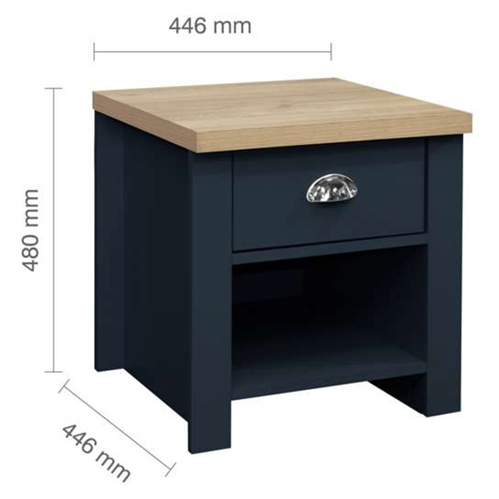 Highgate Single Drawer Navy and Oak Lamp Table Image 7