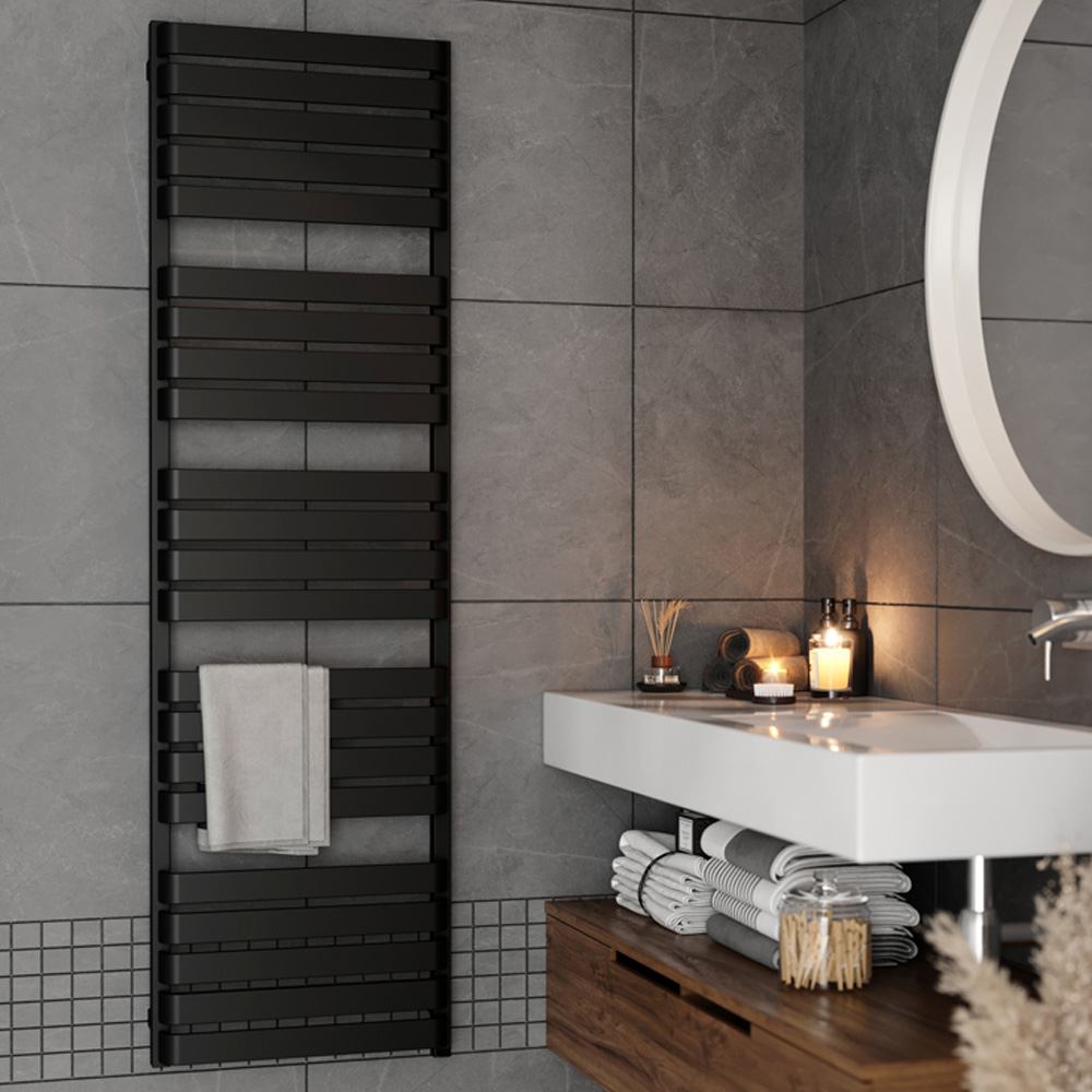 Terma Warp T One Soft Matt Black Electric Towel Rail 1695 x 500mm Image 2