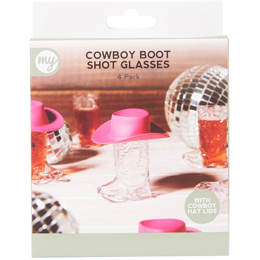 Pack of 4 MY Cowboy Boot Shape Shot Glass - Clear and Pink Image 5