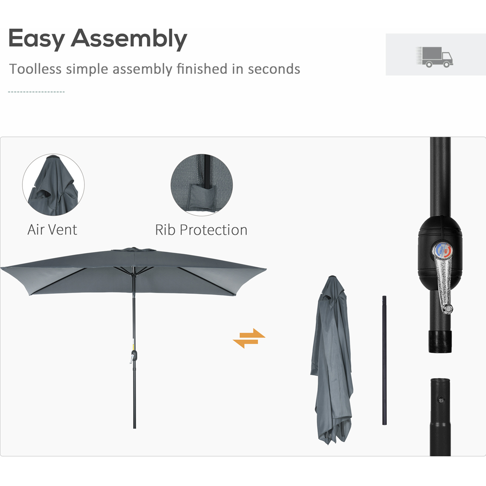 Outsunny Dark Grey Crank and Tilt Parasol 3 x 2m Image 6