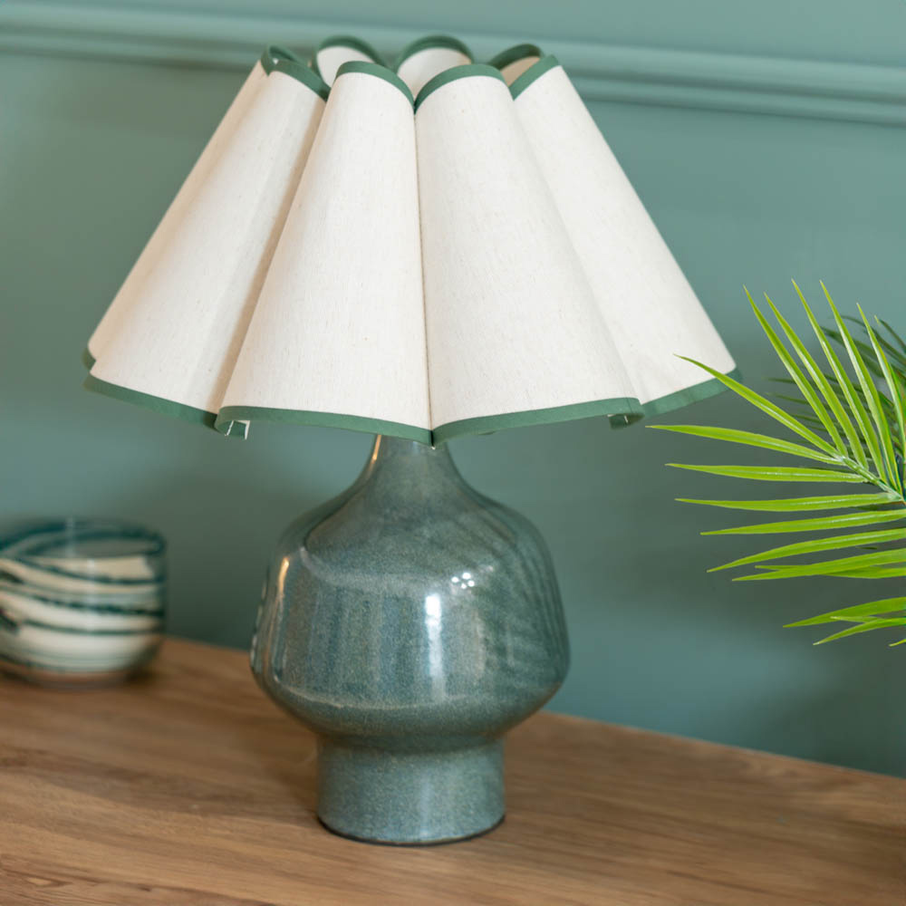 ValueLights Jamie Green and Natural Scallop Shade Ceramic LED Table Lamp Image 5