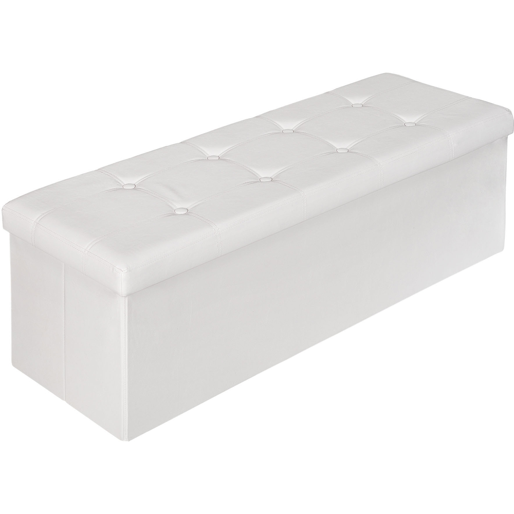 tectake White Foldable Padded Stool with Storage Image 2