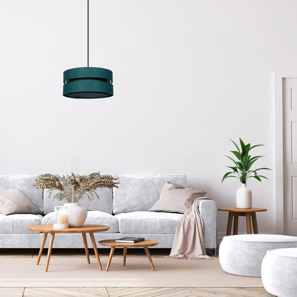 Happy Homewares 3 Tier Green Linen Fabric Ceiling Pendant Shade Image 2