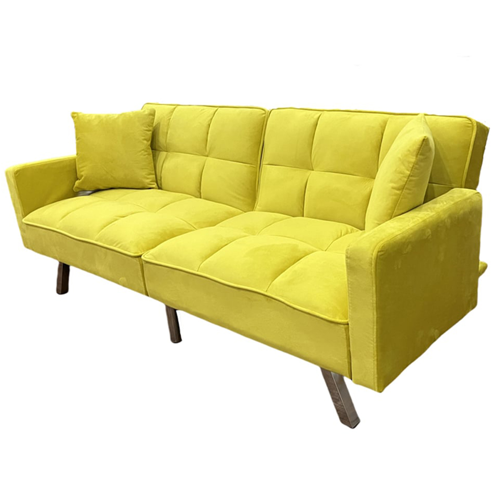 Portland 2 Seater Yellow Velvet Sofa Bed with Pillows Image 5