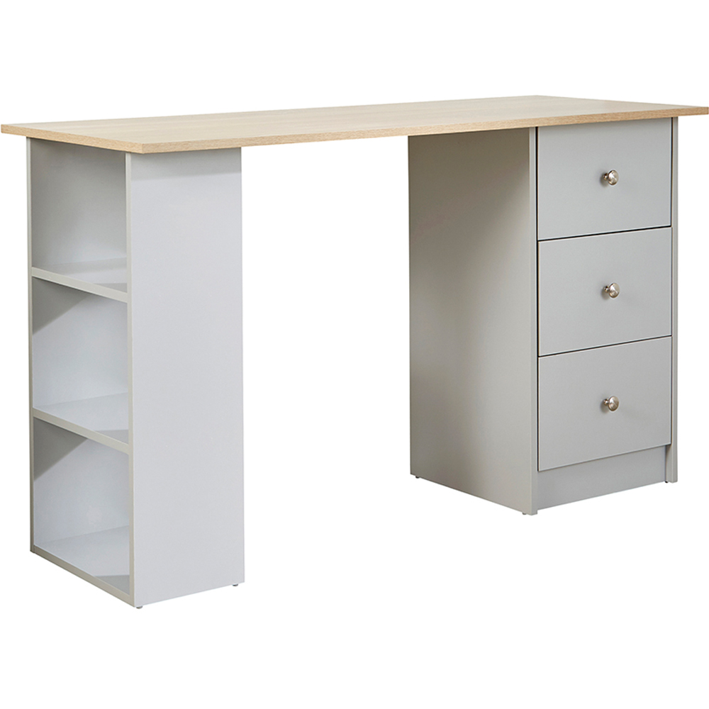 Home Source Camden 3 Drawer 3 Shelf Grey Computer Office Desk Image 2