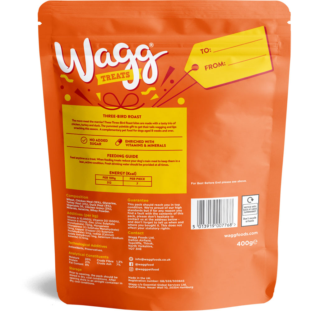 Wagg Three Bird Roast Dog Treats 400g Image 2