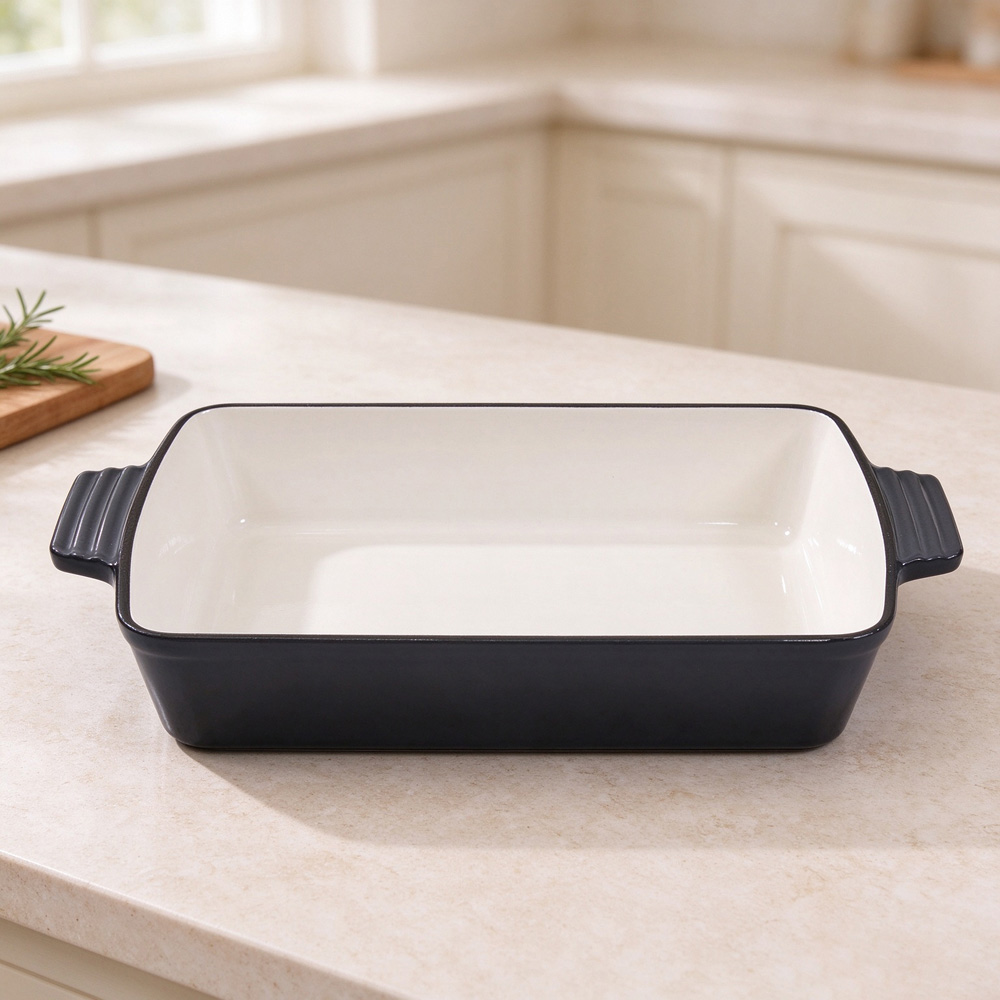 Living and Home 3.7L Grey Enamelled Cast Iron Rectangular Baking Dish Image 2