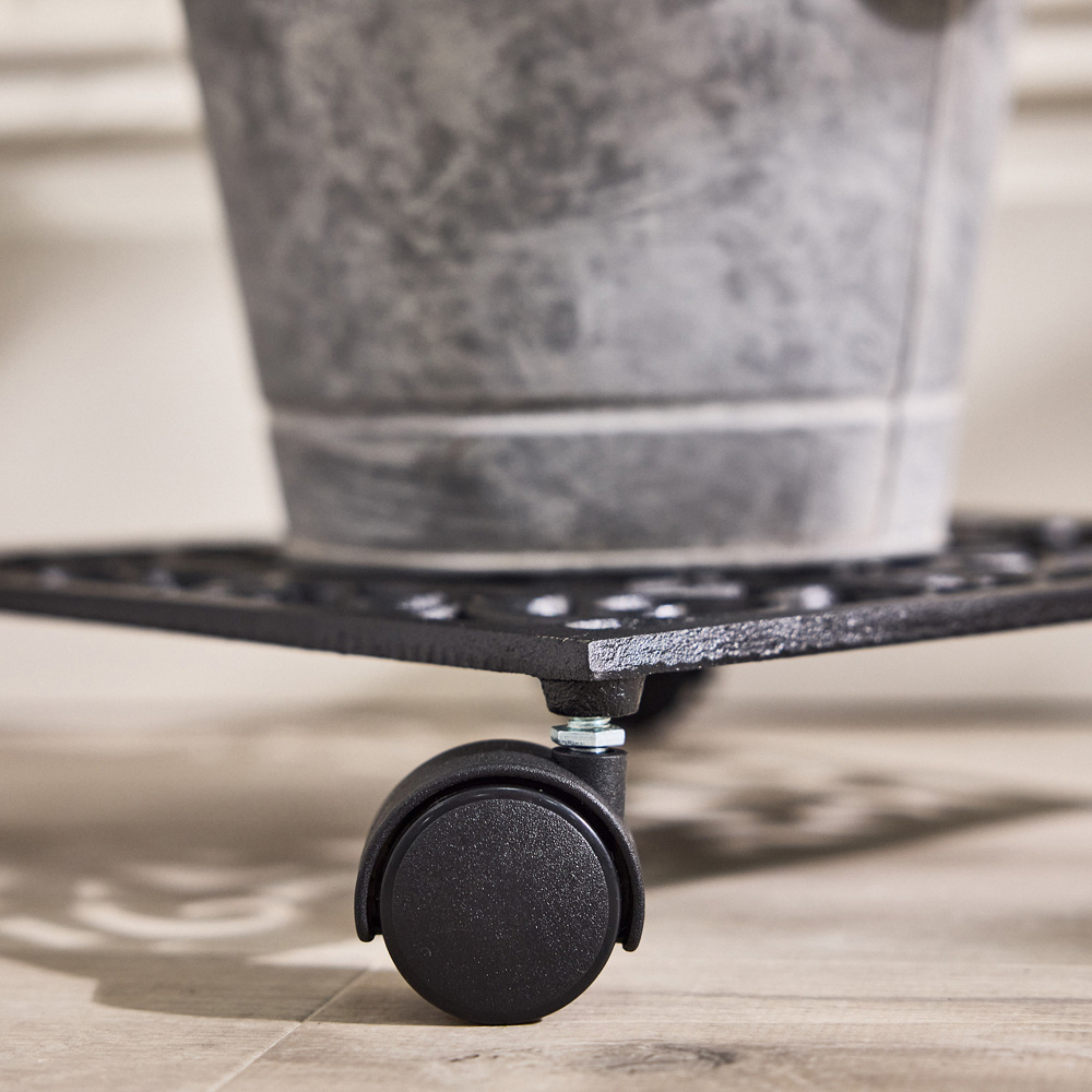 Dibor Oak Brown Cast Iron Spiral Motifs Rolling Plant Stand Image 5