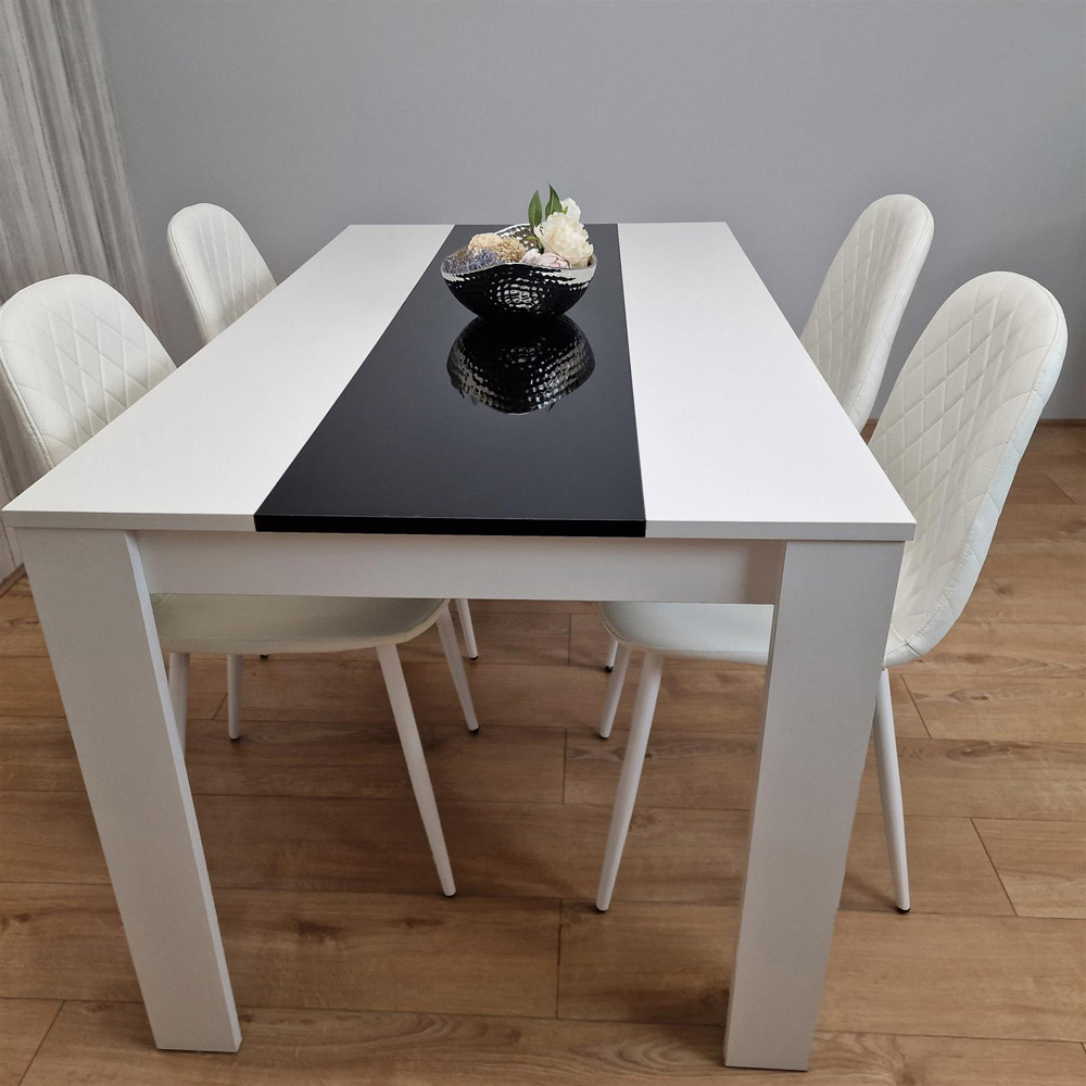 Portland Leather 4 Seater Dining Set White Black and White Image 2