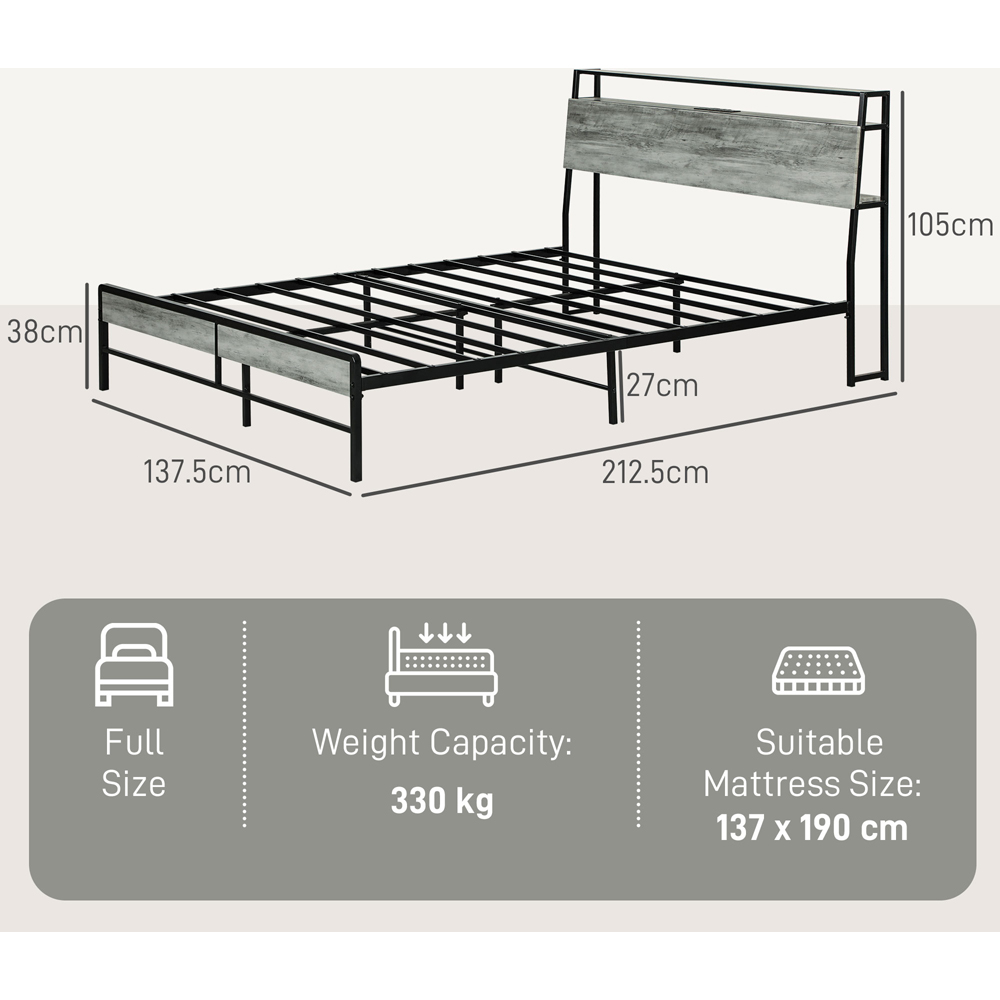 Portland Double Cement Grey Bed Frame with Charging Station and Lights Image 9