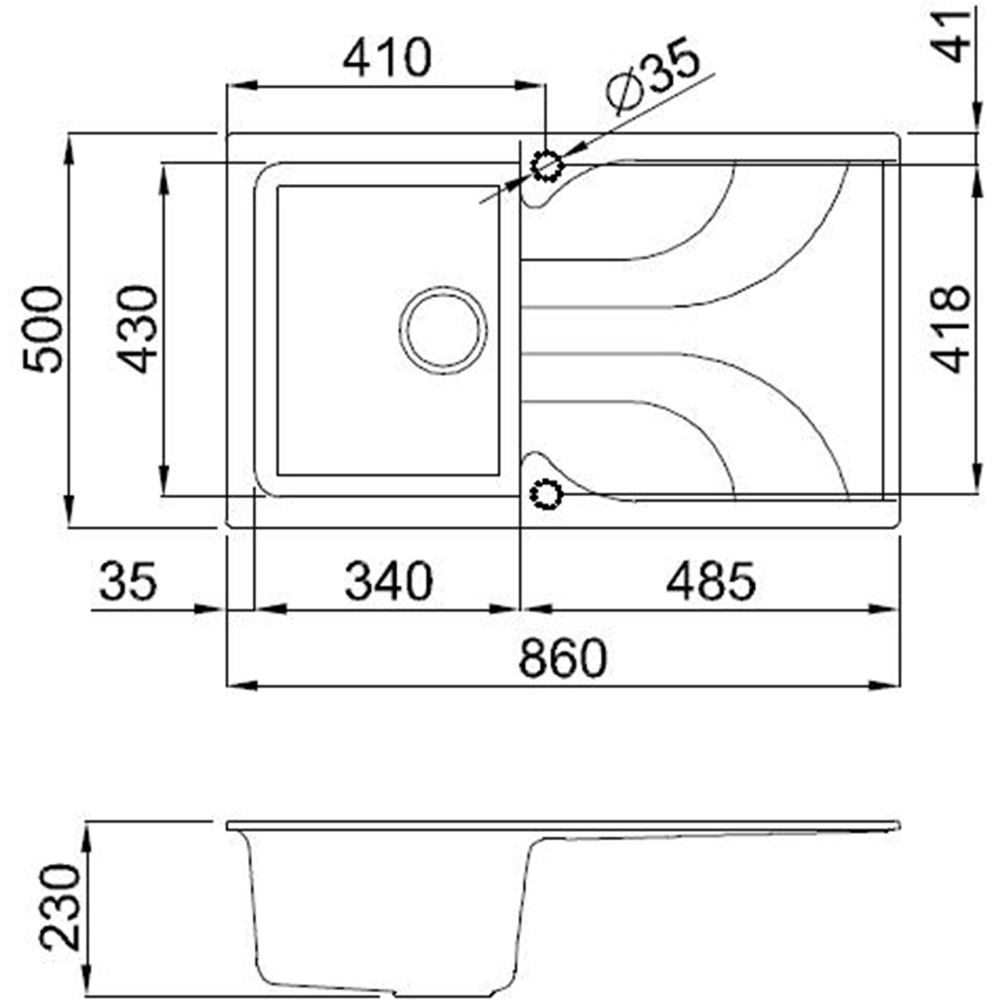 Reginox Ego 400 B Black Single Granite Sink 500 x 860mm Image 3