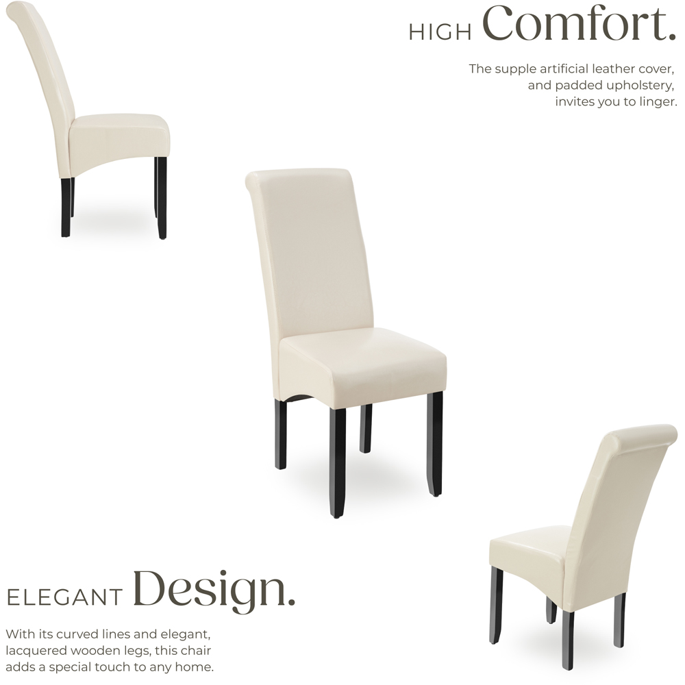tectake Set of 2 Cream Faux Leather High Backrest Dining Chair Image 3