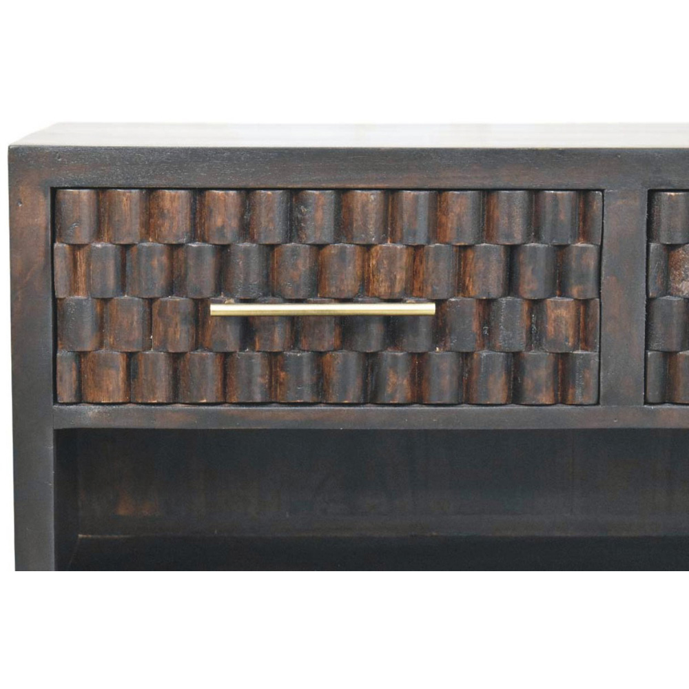 Artisan Furniture Cadiz Carved Velvet Mocha 2 Drawer Single Shelf  Mango Wood Shoe Storage Bench Image 4