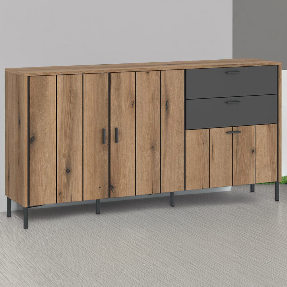 Furniture To Go Arundel 3 Door 2 Drawer Single Shelf Oak Sideboard Image 1